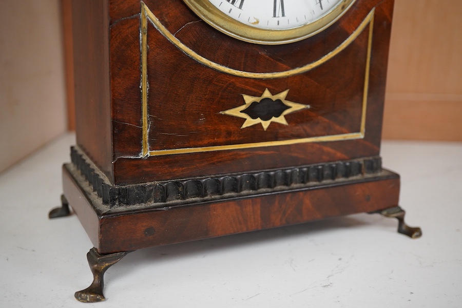 A small Regency brass inlaid mahogany bracket clock, 22cm
